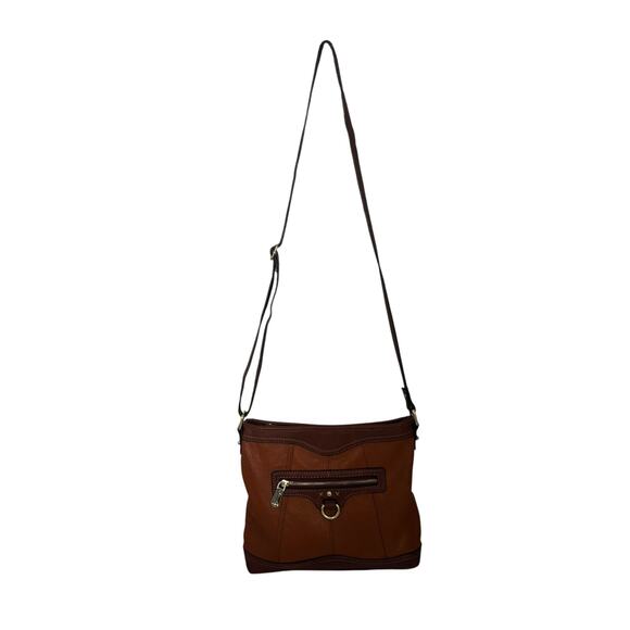 B.O.C. Born Concepts Crossbody Bag Brown Faux Leather Zip Top Saddle Style - Picture 10 of 14